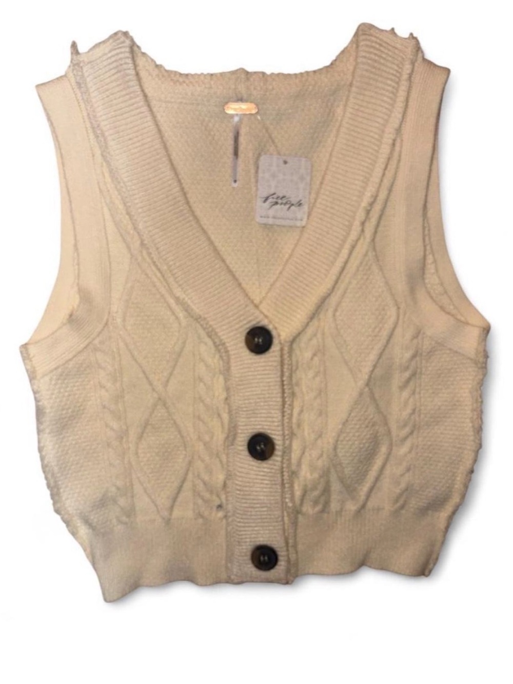 Free People Cream Cable Knit Sweater Vest | NWT | Size M